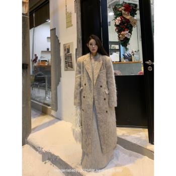 Hungerlababy/23AW 設計感超好看翻領加厚氣質長款毛呢大衣外套女