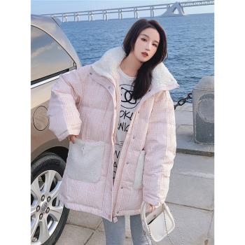 粉色羊羔毛短款溫柔羽絨ins棉服