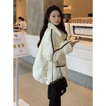 90白鴨絨小香風羽絨服女冬短款2024新款小個子加厚立領麵包服外套