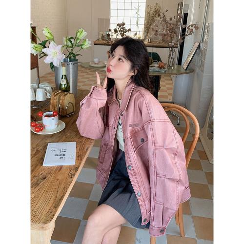 甜酷炸街復古粉色皮衣外套女2025春秋新款減齡寬松機車PU夾克上衣