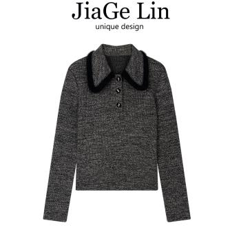JiaGeLin港風復古娃娃領羊毛針織衫女春秋冬設計感內搭打底衫上衣
