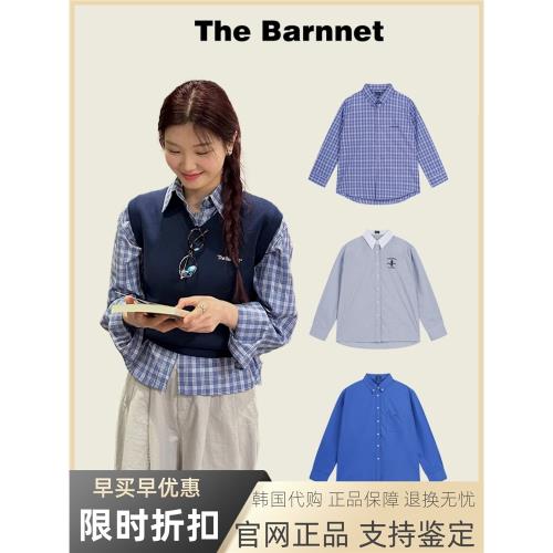 【官方正品】韓國八奶thebarnnet藍色格紋襯衫女經典休閑百搭襯衣