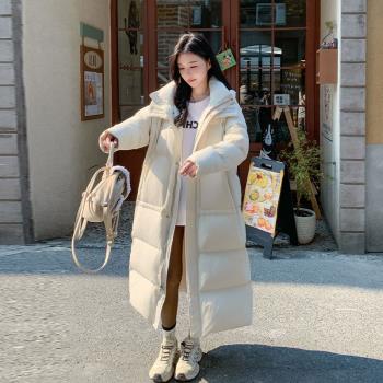 MJAE SRPKY白色連帽羽絨服女2024冬季寬松加厚過膝白鴨絨長款外套