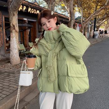MJAE SRPKY設計感披肩羽絨服女2024年冬季新款流行氣質白鴨絨外套