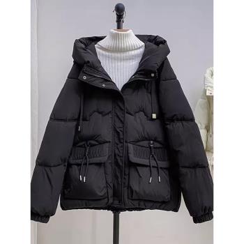 歐貨洋氣羽絨服棉衣外套女連帽2024新款冬季短款小個子加厚麵包服