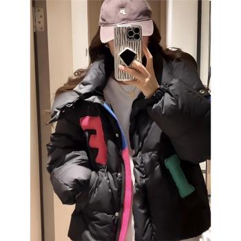 潮牌時尚字母女冬季連帽羽絨服