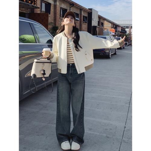 米白色短款棒球服外套女春秋新款高級感洋氣炸街小個子休閑夾克潮