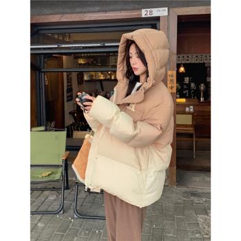 MJAE高階感連帽羽絨服女2024年冬季新款時尚氣質白鴨絨麵包服外套