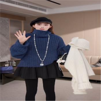 韓系高階感藍色連帽羽絨棉服女2024年冬季新款加厚保暖中長款外套