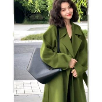 赫本風中長款毛呢雙面羊絨大衣