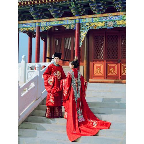 漢旭宋制漢服女婚服織金馬面裙霞帔圓領袍男鸞鳳和鳴正品中式花嫁