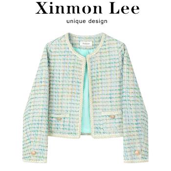 XinmonLee氣質高階感法式名媛小香風綠色外套秋冬超好看短款夾克