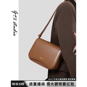 谷田西】小眾2024秋冬美拉德穿搭牛皮復古小方包高級感豆腐包斜挎