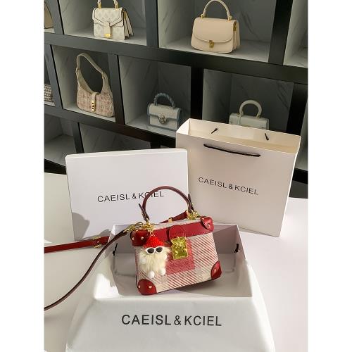 CAEISL&KCIEL女包小眾高級感紅色格子小方包女輕奢手提斜挎盒子包