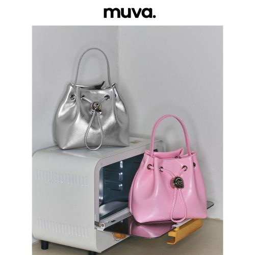muva空空包斜挎水桶包女手提包包高級感小眾真皮原創單肩2024新款