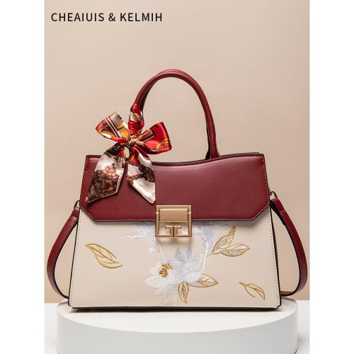 新中式國風刺繡包包女包新款媽媽婚包時尚斜挎手提包婆婆生日禮物