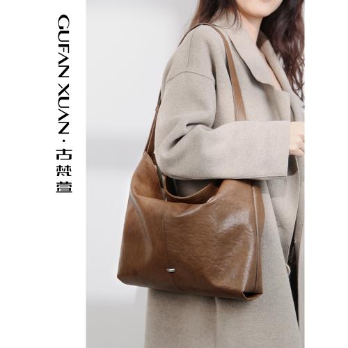 【古梵萱】大容量包包女2025新款軟牛皮女包單肩斜挎包手提托特包
