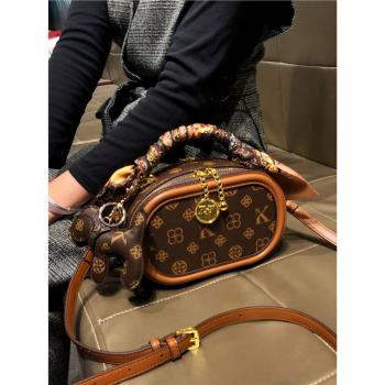 香港品牌包包女款秋冬真皮手提小圓包2024新款高階感單肩斜挎小包