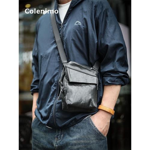 Colenimo頭層牛皮包迷你男士手機包真皮單肩斜挎包通勤戶外運動包