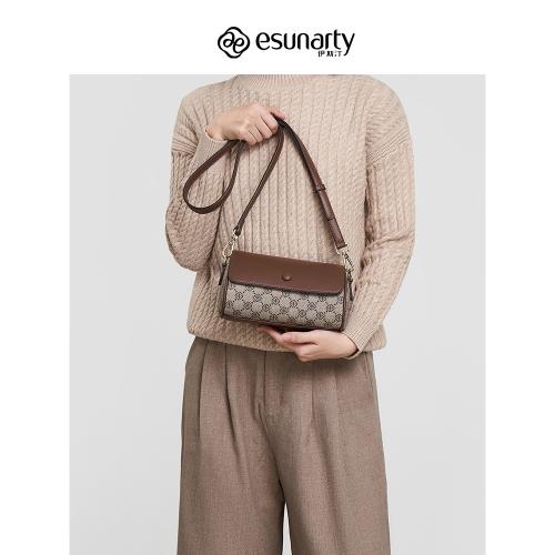ESUNARTY女式斜挎包包2025新款真皮小眾設計感圓筒女士單肩小挎包