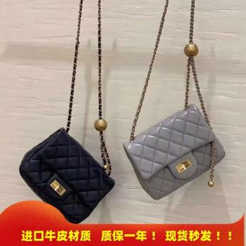小香風方胖子羊皮菱格單肩小金球