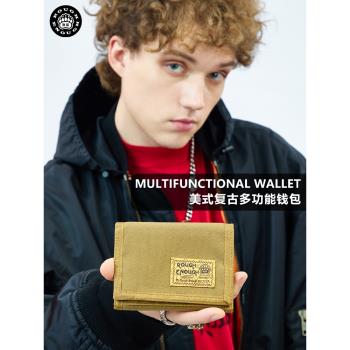 Rough Enough戰術男士三折錢包帆布多功能小錢包折疊超薄卡包學生