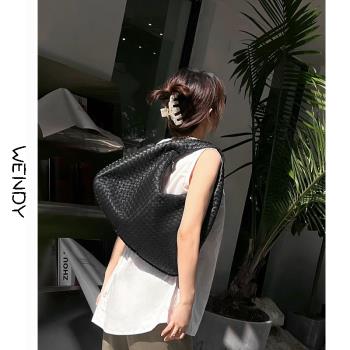 小眾設計師2024新款編織包牛皮真皮大容量腋下包上班通勤單肩大包