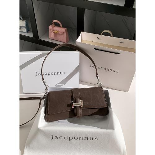 雅各邦真皮棕色法棍包女士2025新款潮包包輕奢小眾高級感通勤斜挎