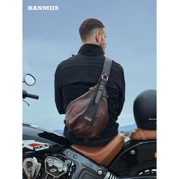 HANMIIS水滴三角型胸包 B6傘兵 頭層牛皮真皮復古男包單肩斜挎包
