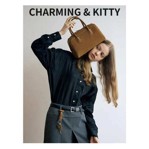 CHARMING KITTY2024高級感小眾手提波士頓手提包包通勤包頭層牛皮