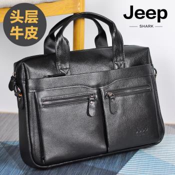 Jeep商務手提單肩頭層牛皮男包