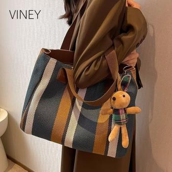 Viney包包女士2024新款大容量帆布包單肩通勤今年流行時尚托特包
