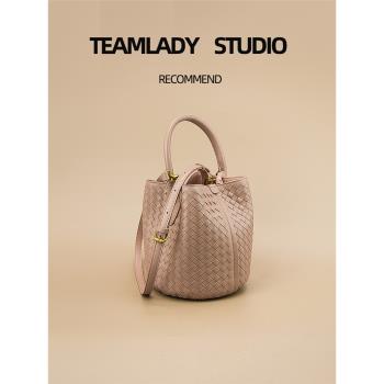 TEAMLADY編織包斜挎手提頭層羊皮