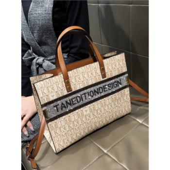LV:VS香港品牌女包2024新款高階感手提大包流行帶鉆斜挎單肩真皮