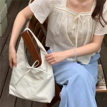 2024新款韓國小眾depound流浪包法式蝴蝶結大容量單肩手提包女