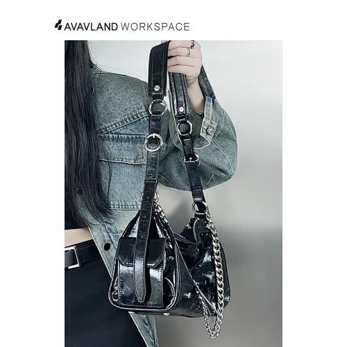 AVAVLAND原創設計真皮鏈條包機車包大容量枕頭包女單肩斜挎腋下包