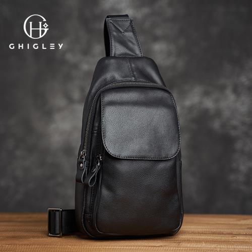2024新款輕奢男士真皮斜挎包頭層牛皮簡約休閑男士旅行胸包單肩包