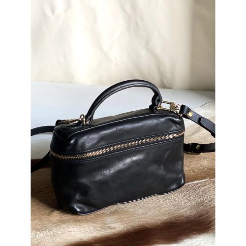 小眾植鞣牛皮盒子包 高級感軟皮飯盒包真皮女包單肩斜挎包小包女