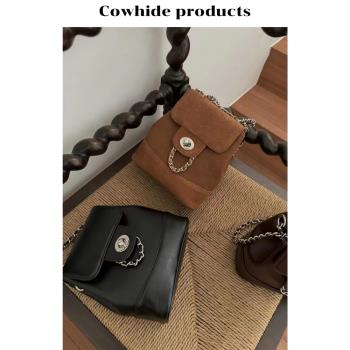 小香風復古水桶真皮單肩鏈條