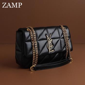 法國ZAMP專櫃真皮新款潮流女包高階感時尚百搭單肩斜挎菱格小方包