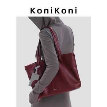 KoniKoni真皮小眾紅色高階托特包
