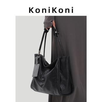 KoniKoni真皮黑色秋冬通勤托特包