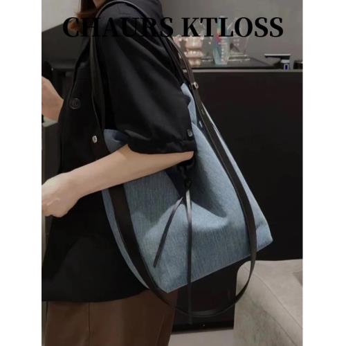 CHAURSKTLOSS水洗牛仔托特包女單肩斜挎慵懶風腋下包通勤包大容量