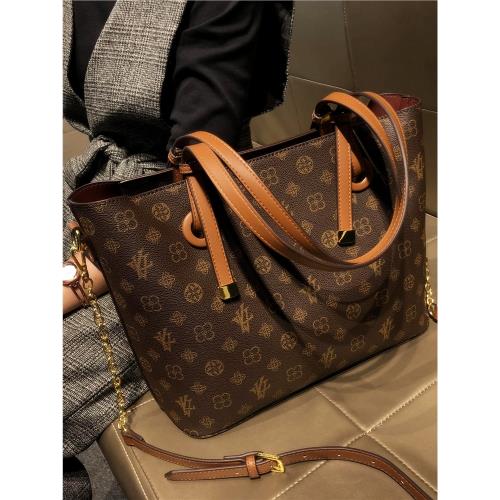 LV:VS香港真皮女包2024新款復古大容量斜挎托特包質感手提單肩包