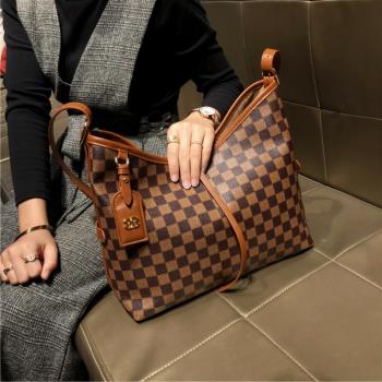 LV:VS香港真皮女包2024新款復古時尚手提大包氣質休閑單肩托特包