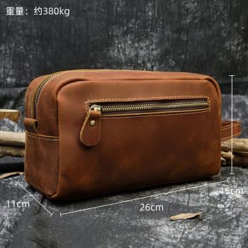 復古頭層牛皮商務手工拉鏈小包