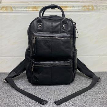 外貿尾單真皮男士雙肩包休閑旅行包電腦包純皮大容量時尚潮流揹包