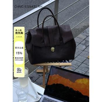 復古手提高級感牛皮公文托特包