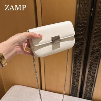 法國ZAMP高階真皮質感小方包女2024新款時尚百搭鏈條單肩斜挎包包