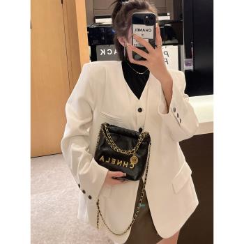 法國輕奢包包女2024新款小香風菱格鏈條包時尚百搭水桶包單肩斜挎